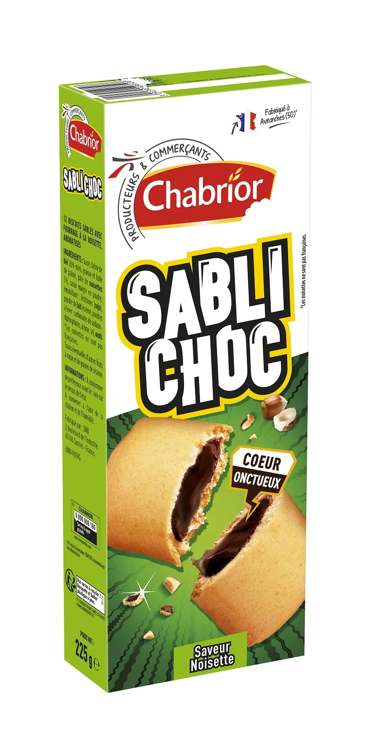 Biscuits Sabli'Choc saveur noisette 225g - CHABRIOR