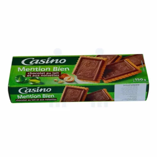 Biscuits chocolat au lait et aux noisettes Mention Bien 150g - CASINO