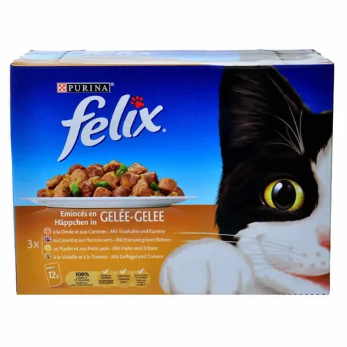 Emincés en gelée à la volaille et aux légumes pour chats adulte 12x100g - FELIX