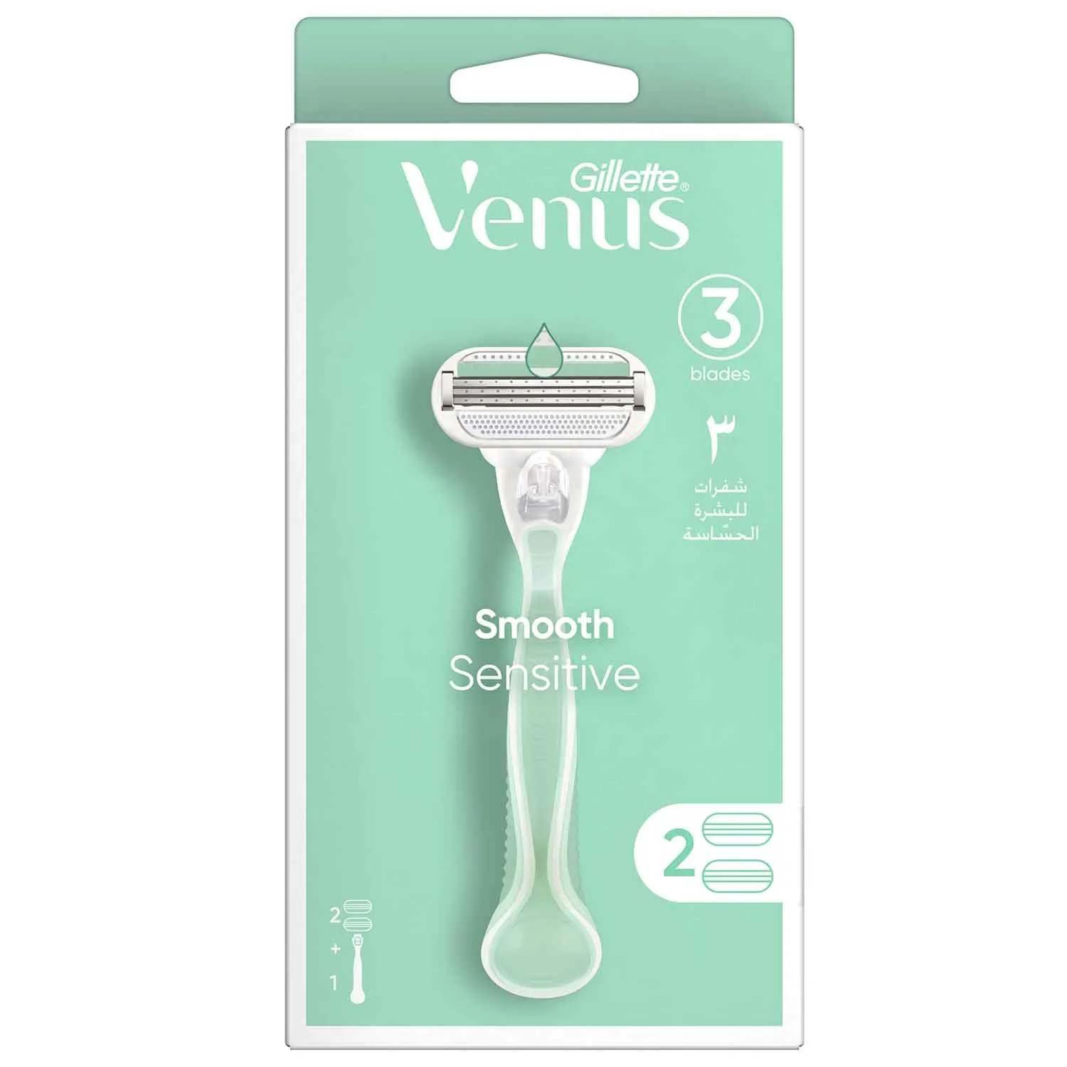 Rasoir rechargeable Smooth Sensitive 3 lames + 2 cartouches - VENUS