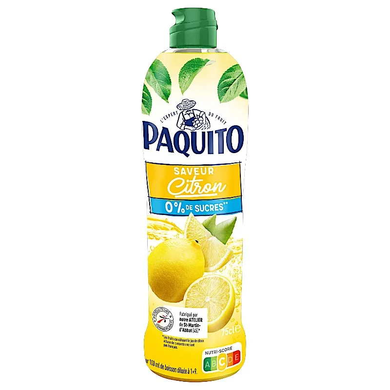 Sirop de citron sans sucre ajouté 75cl - PAQUITO