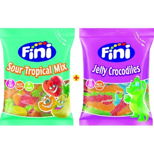 Bonbons gélifiés sour tropical mix et jelly crocodiles Pack 2x90g - FINI
