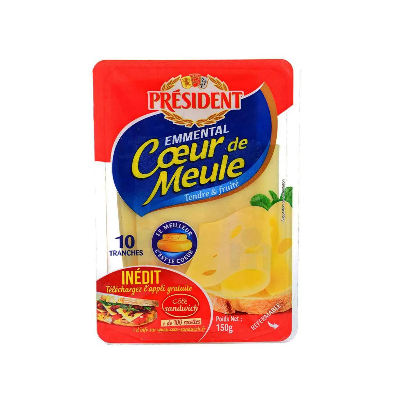 Tranches fromage emmental cœur de meule 150g - PRÉSIDENT