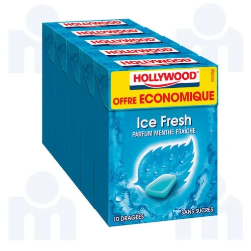 Chewing-gums sans sucres menthe fraîche 70g 5x10 dragées - HOLLYWOOD