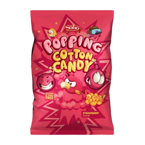 Barbe à papa saveur fraise aux bonbons pétillants en sachet 75g - SOHOSNACKS