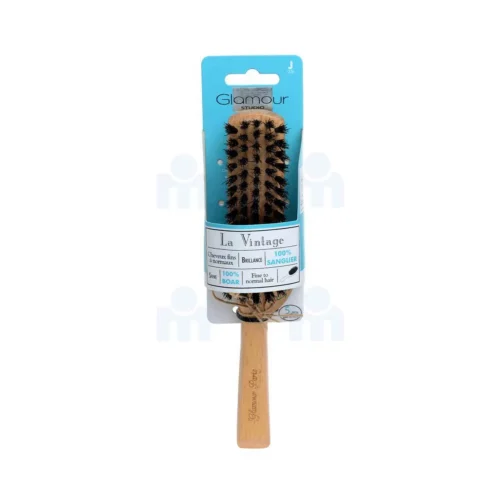 Brosse en bois plate 100% sanglier cheveux fins à normaux La Vintage - GLAMOUR