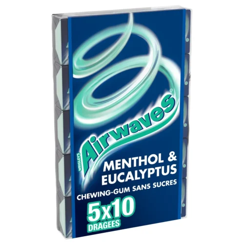 Chewing gum au menthol et à l'eucalyptus sans sucres 5x10 dragées 70g -AIRWAVES