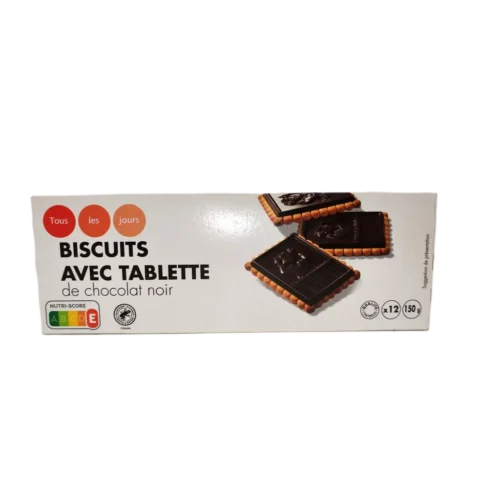 Biscuit avec tablette de chocolat noir x12 unités 150g - TOUS LES JOURS