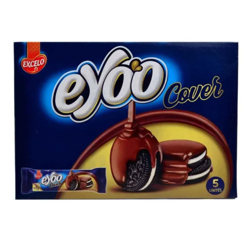 Biscuits au cacao avec fourrage goût vanille et enrobés au cacao Eyoo x5-EXCELO