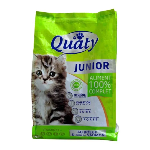 Croquettes au bœuf et goût de saumon pour chat junior 1Kg - QUATY