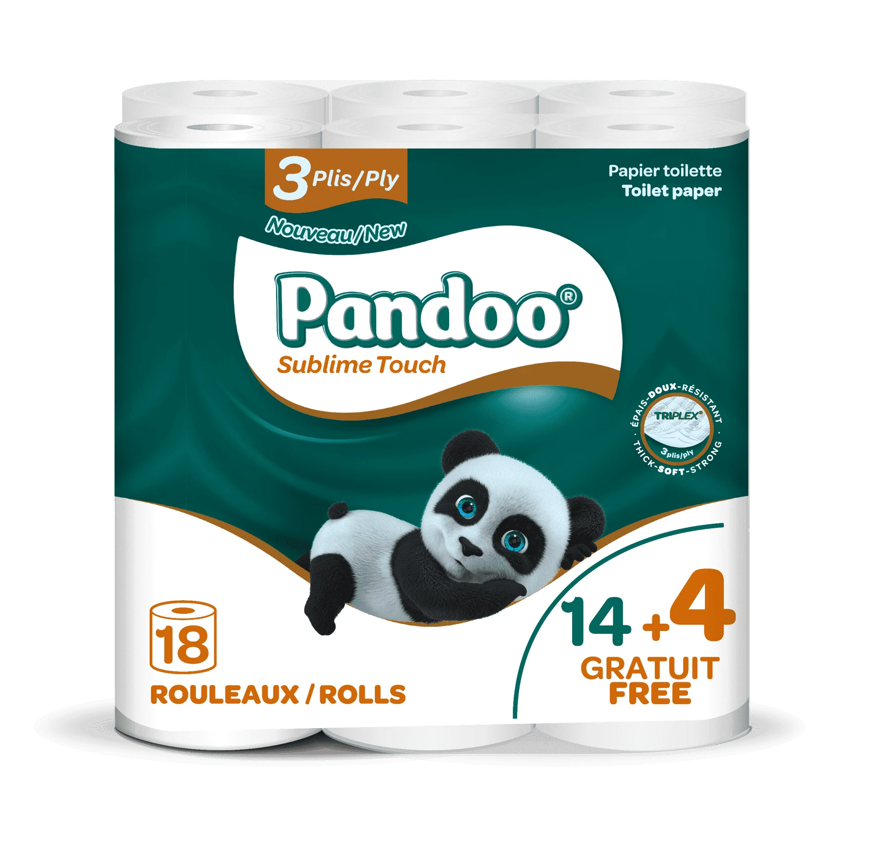 18 rouleaux de papier toilette 3 plis 14 + 4 gratuits - PANDOO