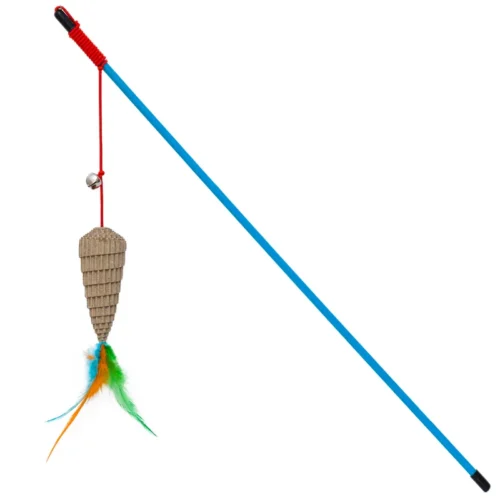 Canne à pêche bleue avec papier ondulé pour chat 8×3,5x46cm - BUBIMEX