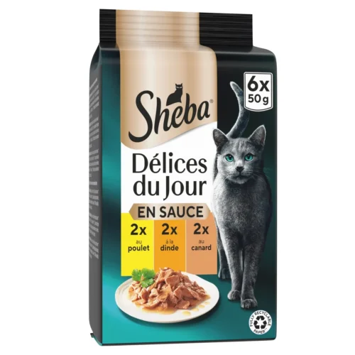 Pâtée délices du jour à la dinde et poulet en sauce pour chat  6x50g - SHEBA
