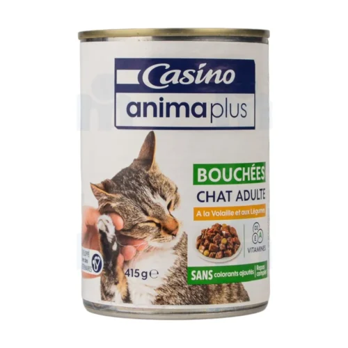 Bouchées chat adulte à la volaille et aux légumes Anima Plus 415g - CASINO