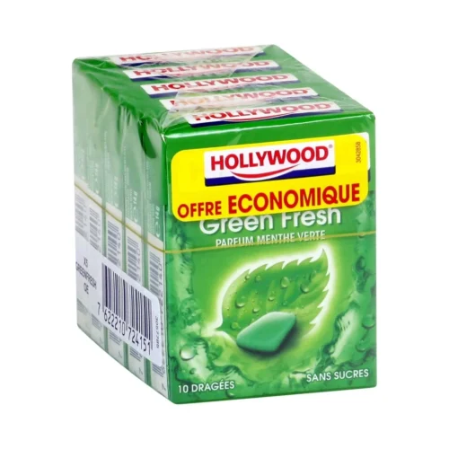 Chewing-gum menthe verte sans sucres x5 paquets 70g - HOLLYWOOD