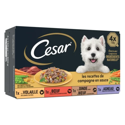 Mini filets sauce assortiment viandes légumes pour chien 4x150g - CESAR
