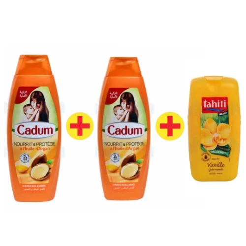 2 Shampoings argane x380ml + Gel douche Tahiti offert - CADUM