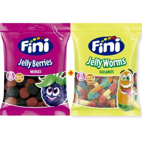 Bonbons gélifiés mûres et vers de terre acides Pack 2x90g - FINI