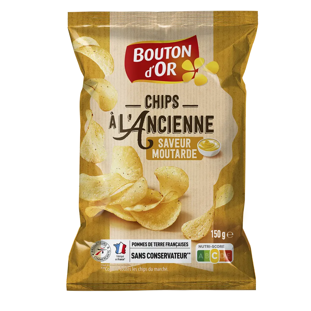 Chips à l'ancienne saveur moutarde 150g - BOUTON D'OR