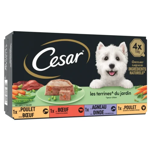 Pâtée terrine du jardin à la viandes et aux légumes pour chien 4x150g -CESAR