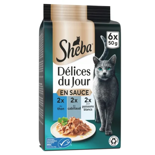 Pâtée délices du jour au thon et cabillaud en sauce pour chat 6x50g - SHEBA