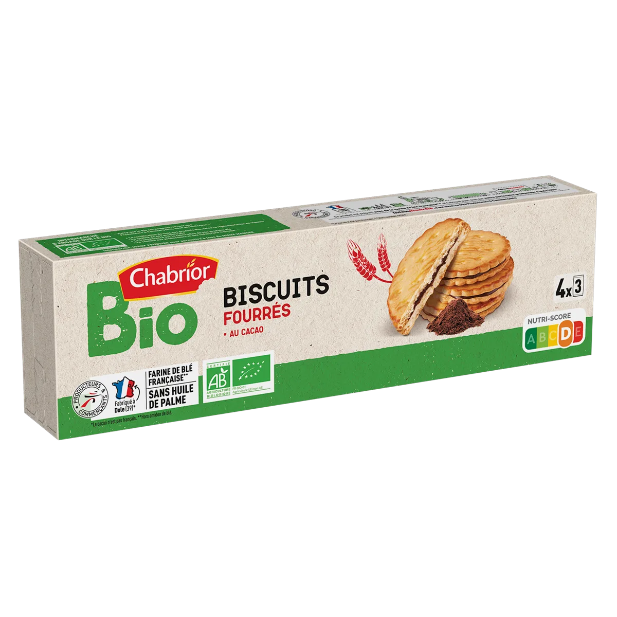 Biscuits fourrés au cacao BIO 185g -CHABRIOR