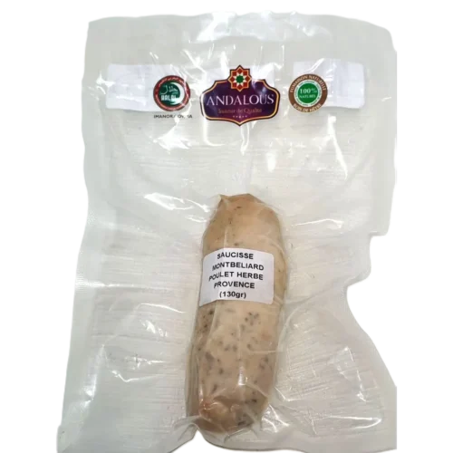 Saucisse montbeliard poulet herbe 130g - ANDALOUS