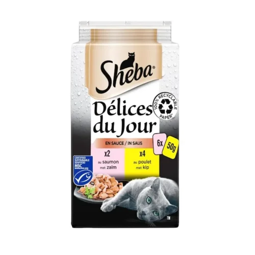 Pâtée pour chat Délices Du Jour Dinde Volaille Poisson 6x50g - SHEBA