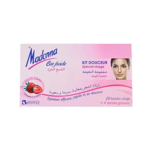 Bande cire visage fraise 20 bandes + 4 gratuits - MADONNA