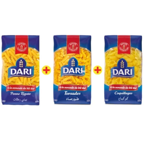 Pâtes courtes torsade penne coquille 3x500g - DARI