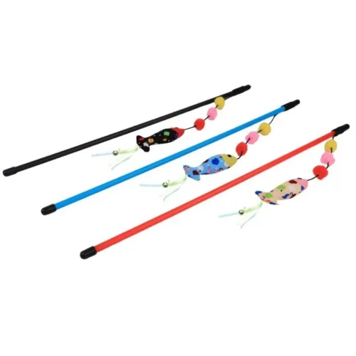 Canne à pêche avec poisson en tissu pour chat 7cm - BUBIMEX