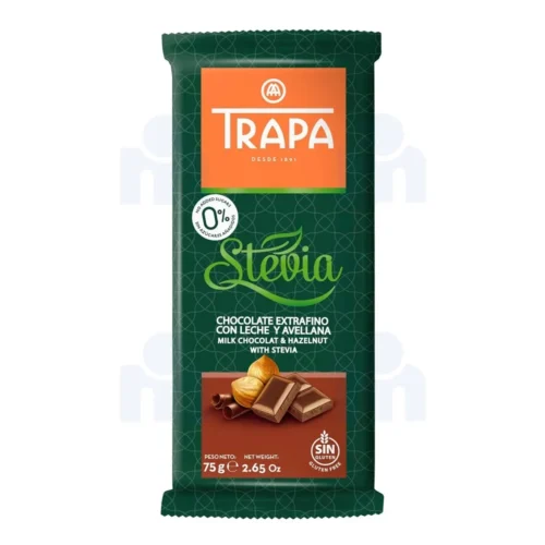 Barre de chocolat au lait et aux noisettes 75g - TRAPA STEVIA