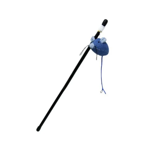 Canne à pêche souris jean avec clochette pour chat 8cm - BUBIMEX