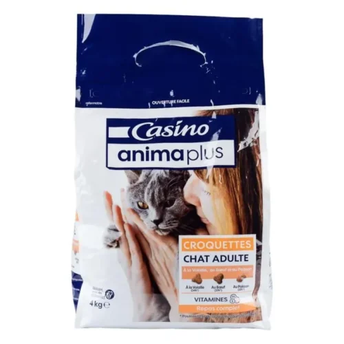 Croquettes au bœuf volaille et poisson pour chat 4Kg Animaplus - CASINO