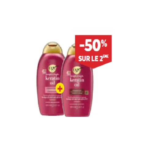 Shampooing kératine 385ml + Après shampoing -50% sur le 2ème - OGX